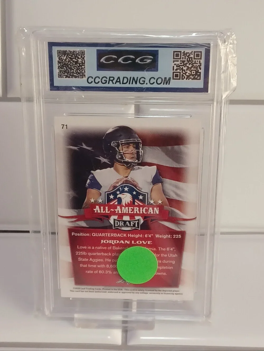 2020 Leaf Draft - All-American Jordan Love #71 Gold (RC) CCGRADING 10